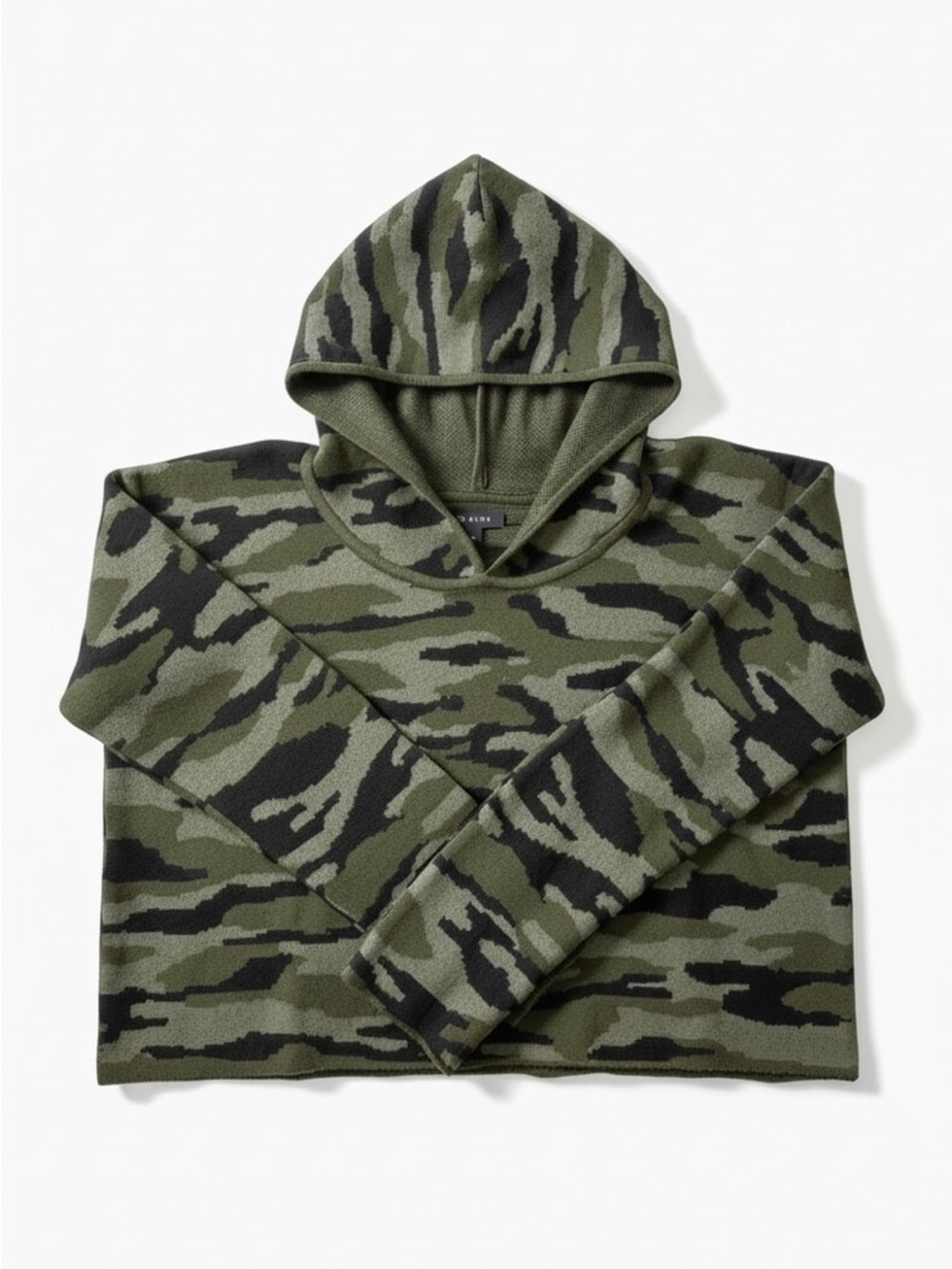 Tahari Olive Green and Black Camo Hooded Turtleneck Sweater